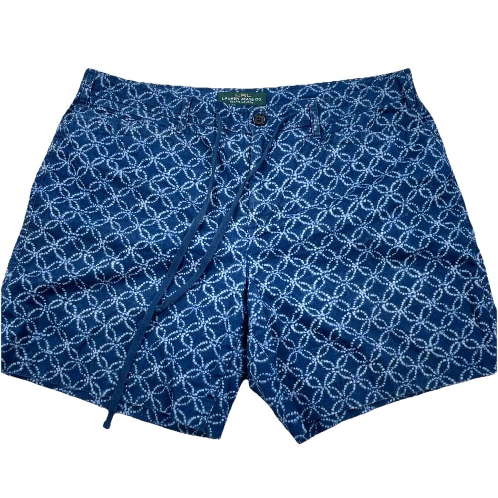 Lauren Ralph Lauren Chino Shorts Women 12 Blue LRL Geometric Drawstring Ladies